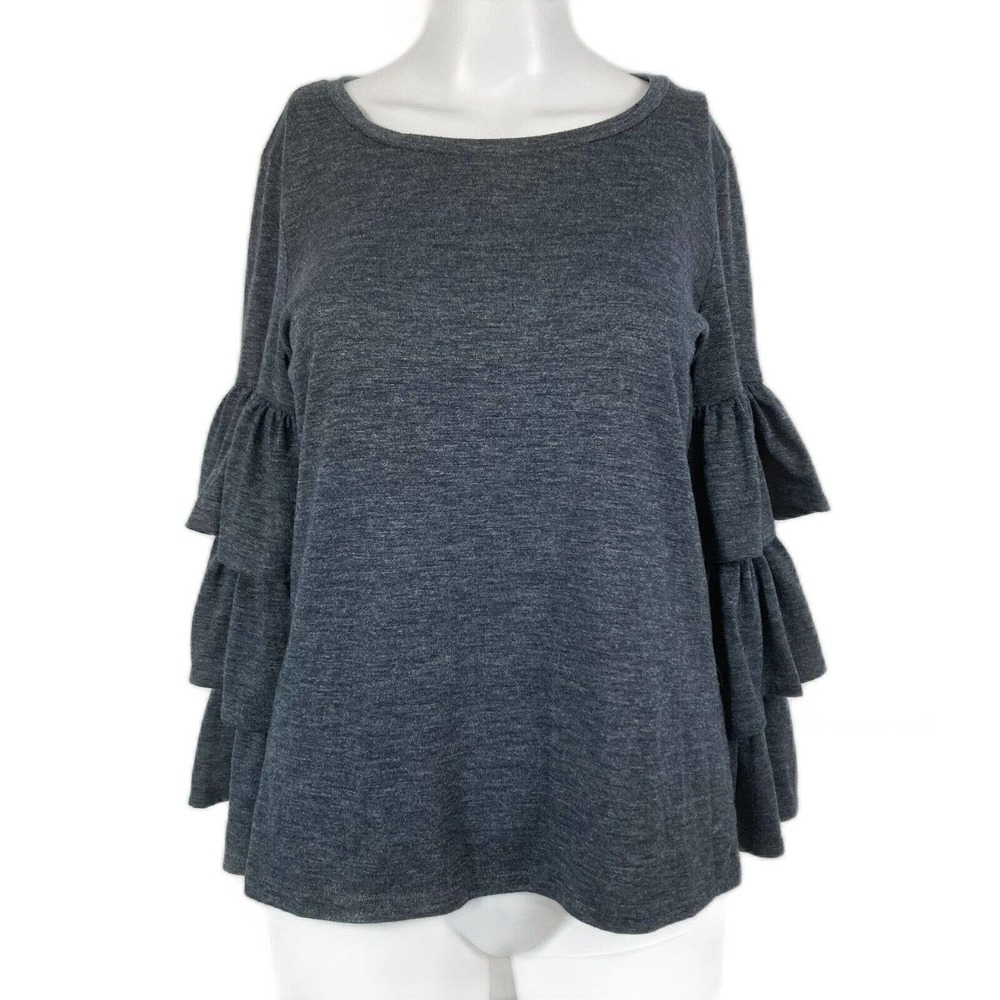 Banana Republic Shirt Womens Sz S Dark Gray Tiered Ruffled Sleeve Knit Top